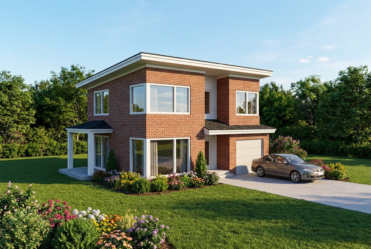 Render Suburban House — Traditional Classic Brick Style