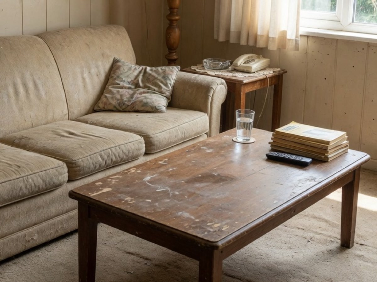 Furniture facelift example: coffee table before wood refinish