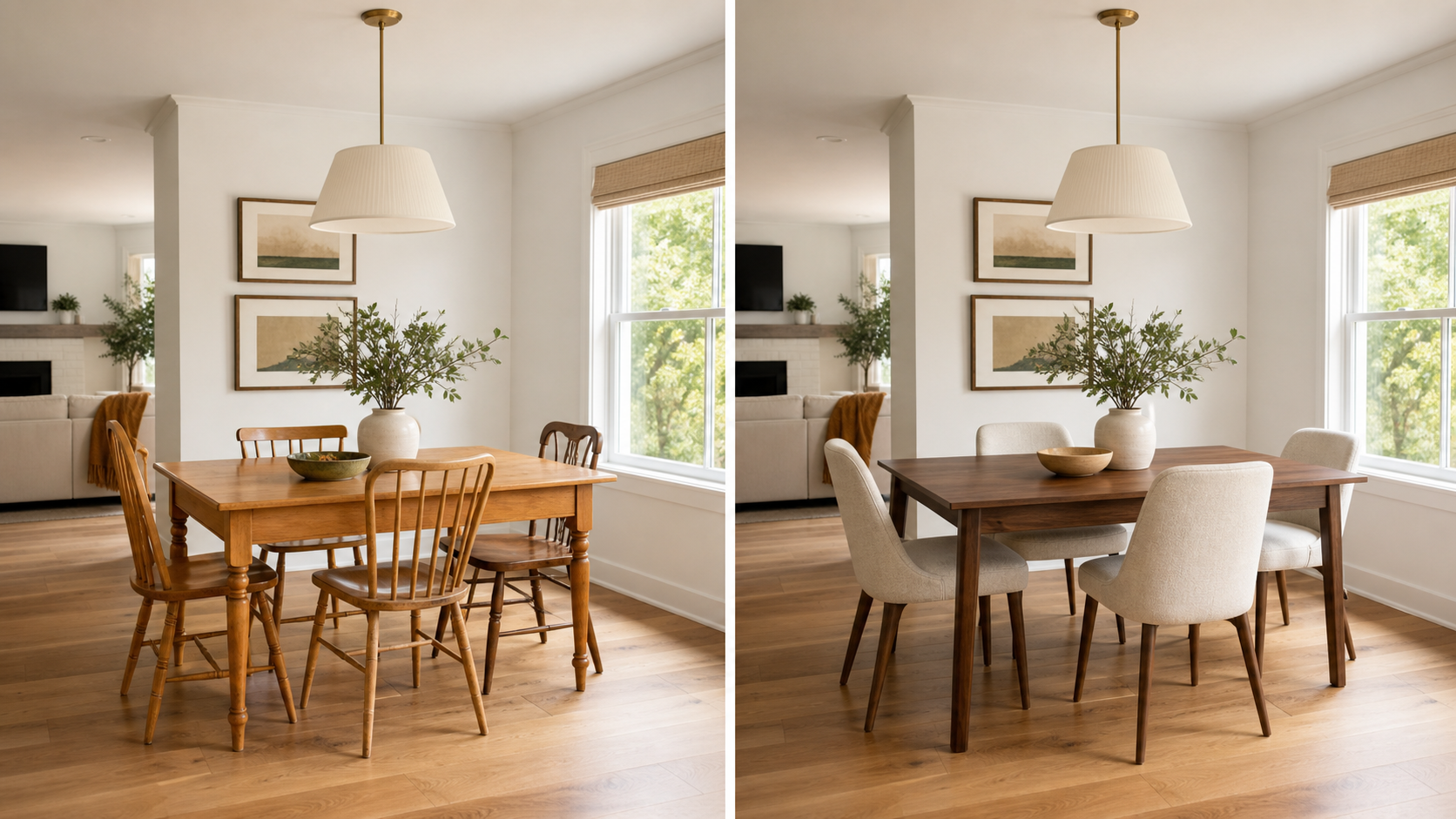 Walnut dining set before and after furniture facelift