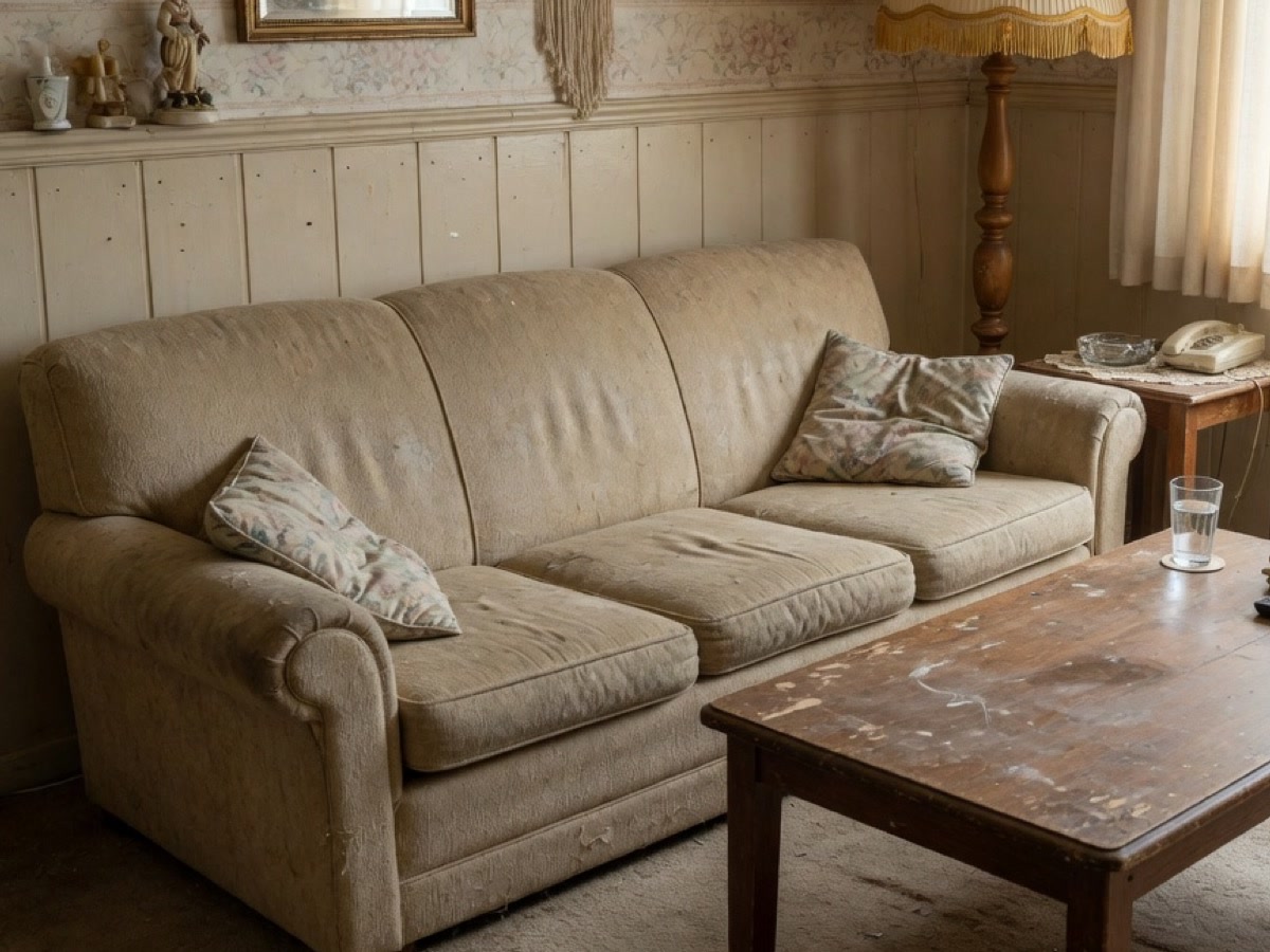 Worn furniture before AI refresh