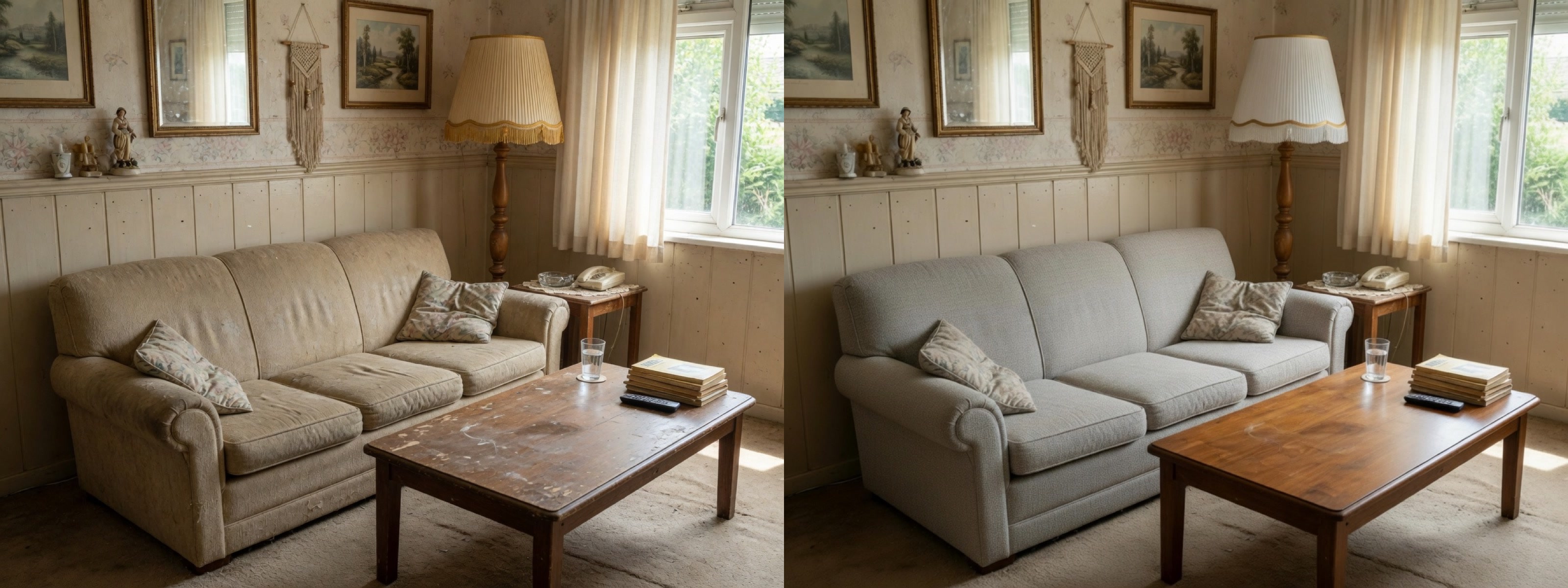 Aligned before and after furniture facelift comparison