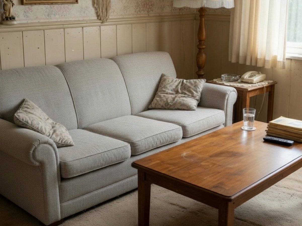 Living room furniture after refreshed fabric and finish