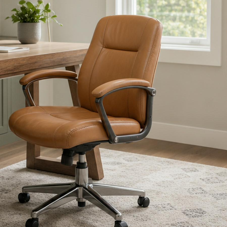Camel leather office chair after refresh