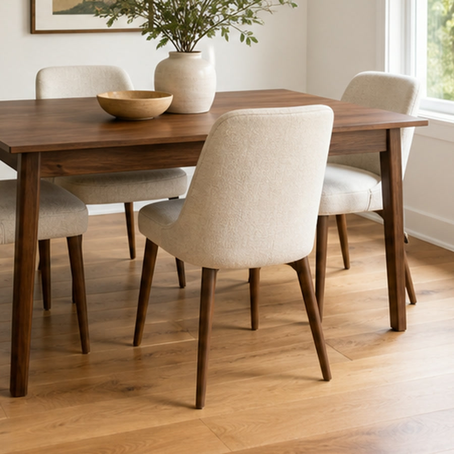 Ivory upholstered dining chair detail after refresh