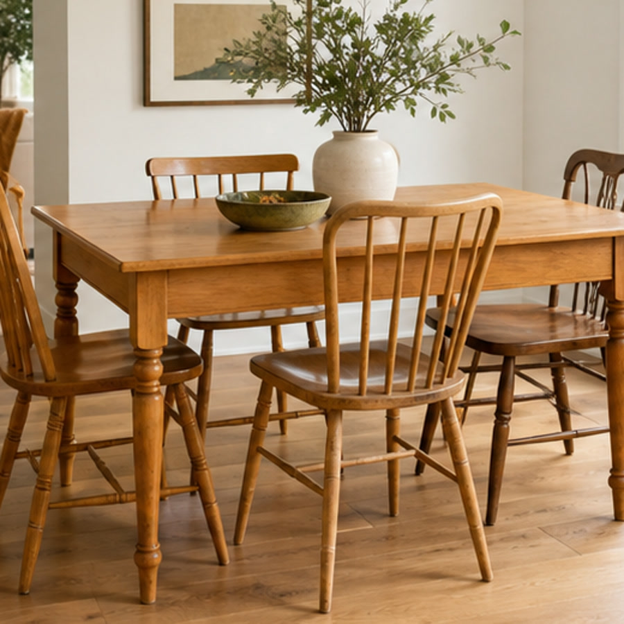 Orange oak dining table before finish refresh