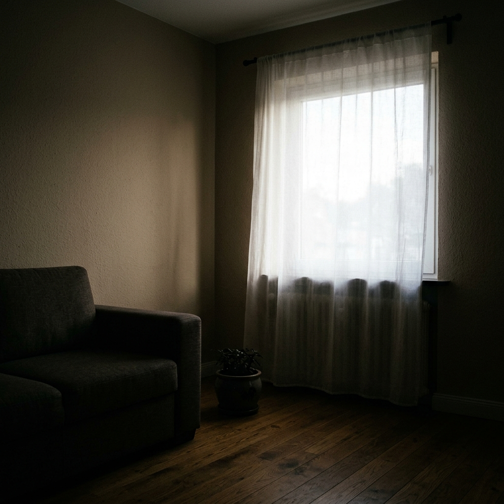Underexposed room photo before AI exposure correction